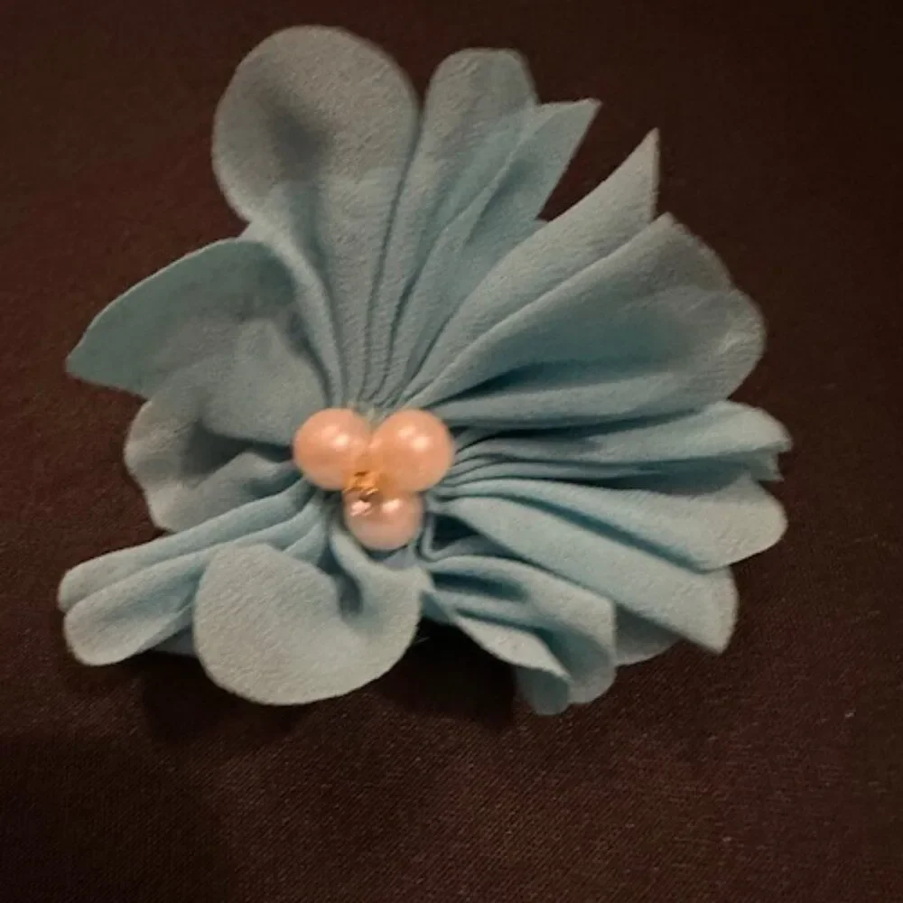 Aqua Flower Chiffon Scrunchie  -kids  7280  Handmade NWT Boutique